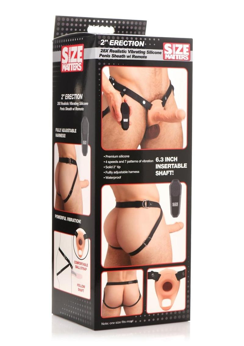 Size Matters 2 Erection 28x Realistic Vibrating Rechargeable Silicone Penis Sheath with Remote Control