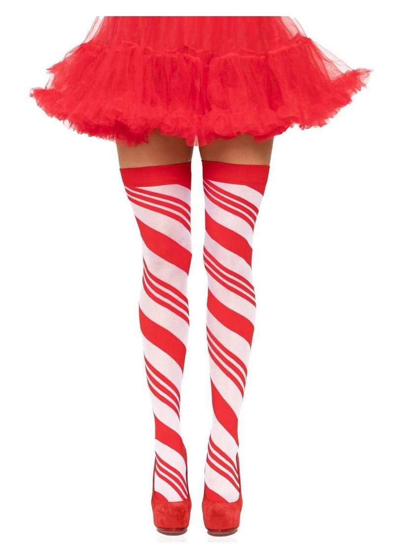 Spandex Sheer Candy Cane Striped Thigh Highs