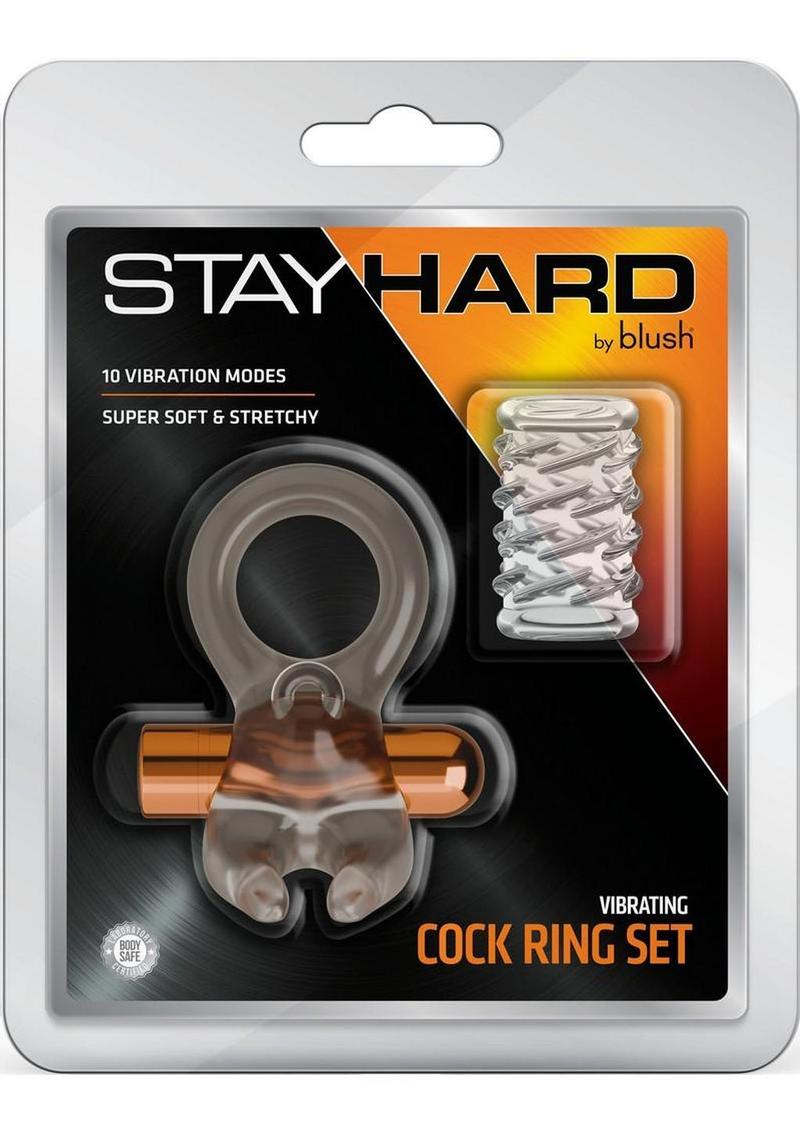 Stay Hard Vibrating Rechargeable Clitoral Stimulating Cock Ring Set with Textured Sleeve