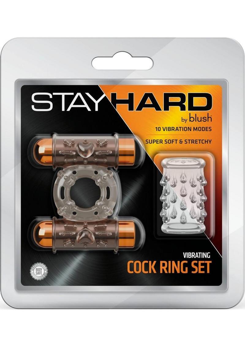 Stay Hard Vibrating Rechargeable Cock Ring Set with Sleeve and 2 Bullets