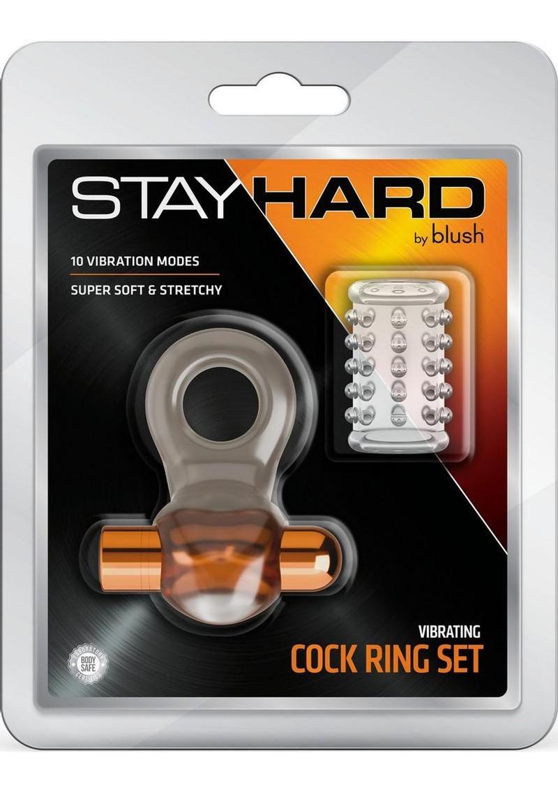 Stay Hard Vibrating Rechargeable Cock Ring Set with Studded Sleeve