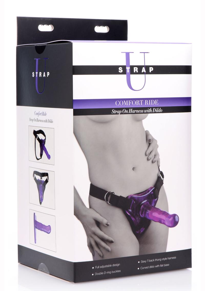 Strap U Comfort Ride Black Strap-On Harness with Purple 7in Dildo