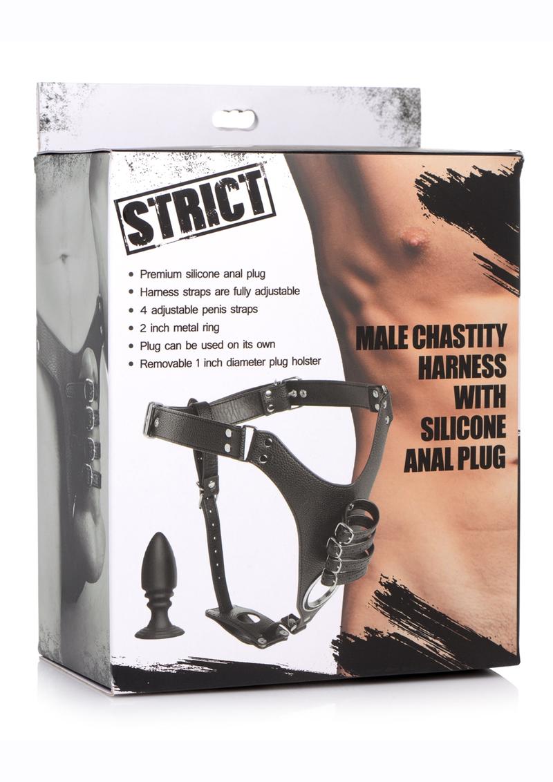 Strict Male Chastity Harness with Silicone Anal Plug