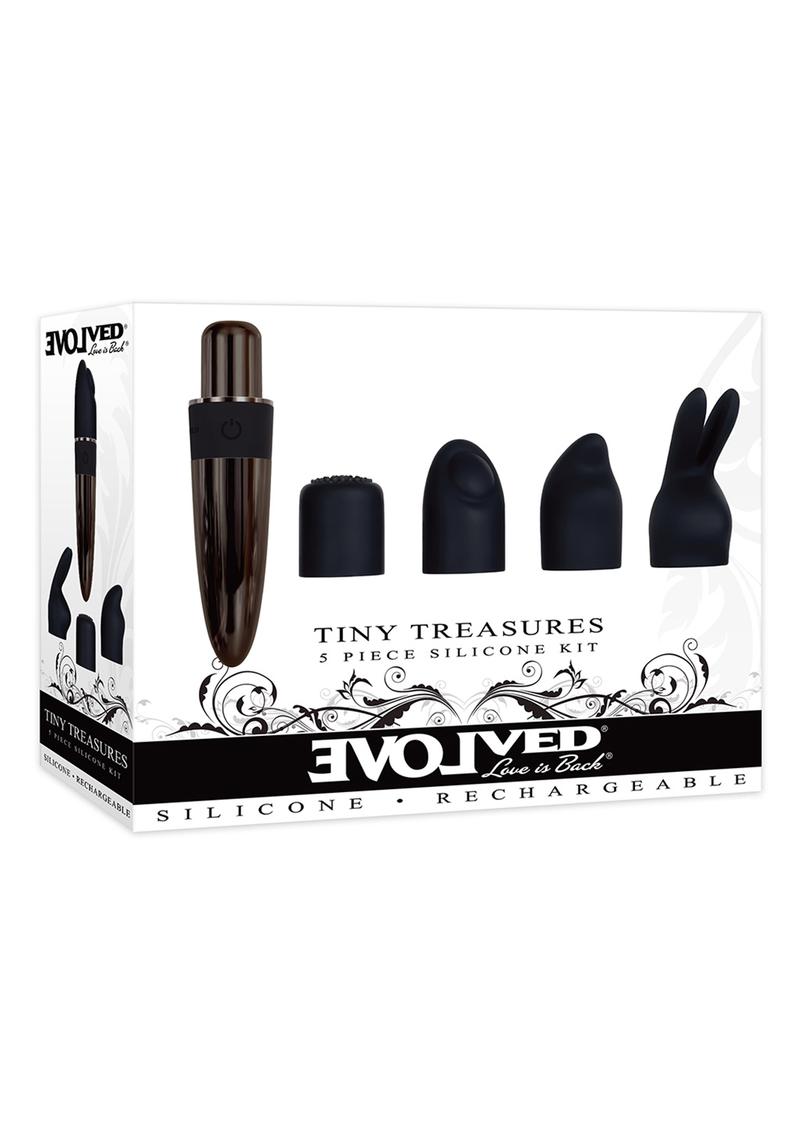 Tiny Treasures Silicone Rechargeable Vibrator with Multiple Attachments