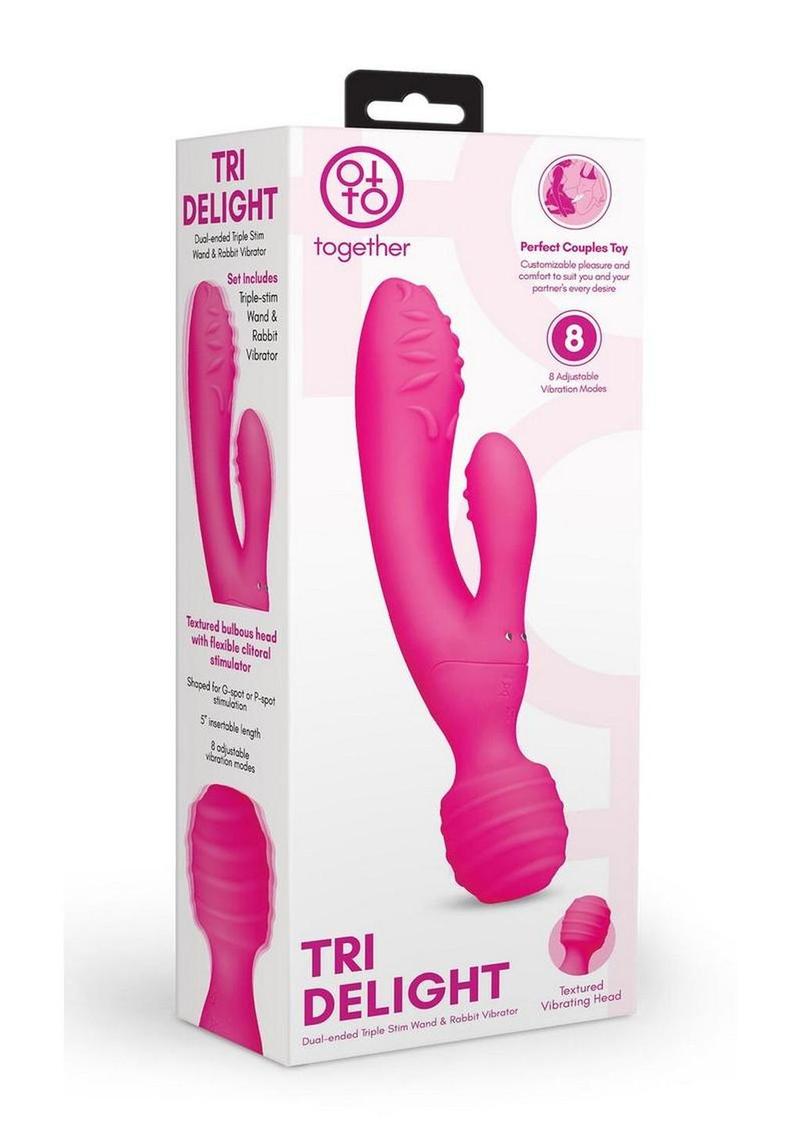 Together Tri Delight Dual-Ended Rechargeable Silicone Triple Stim Wand and Rabbit Vibrator