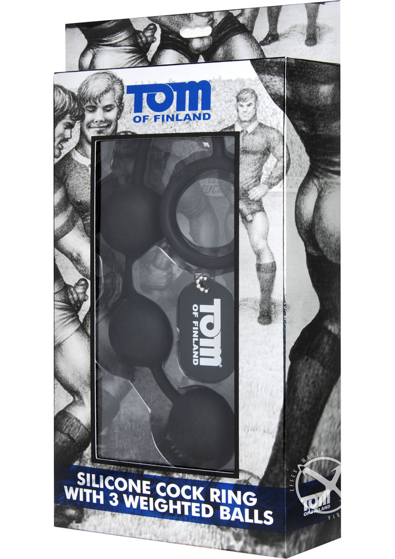 Tom Of Finland Silicone Cock Ring with 3 Weighted Balls