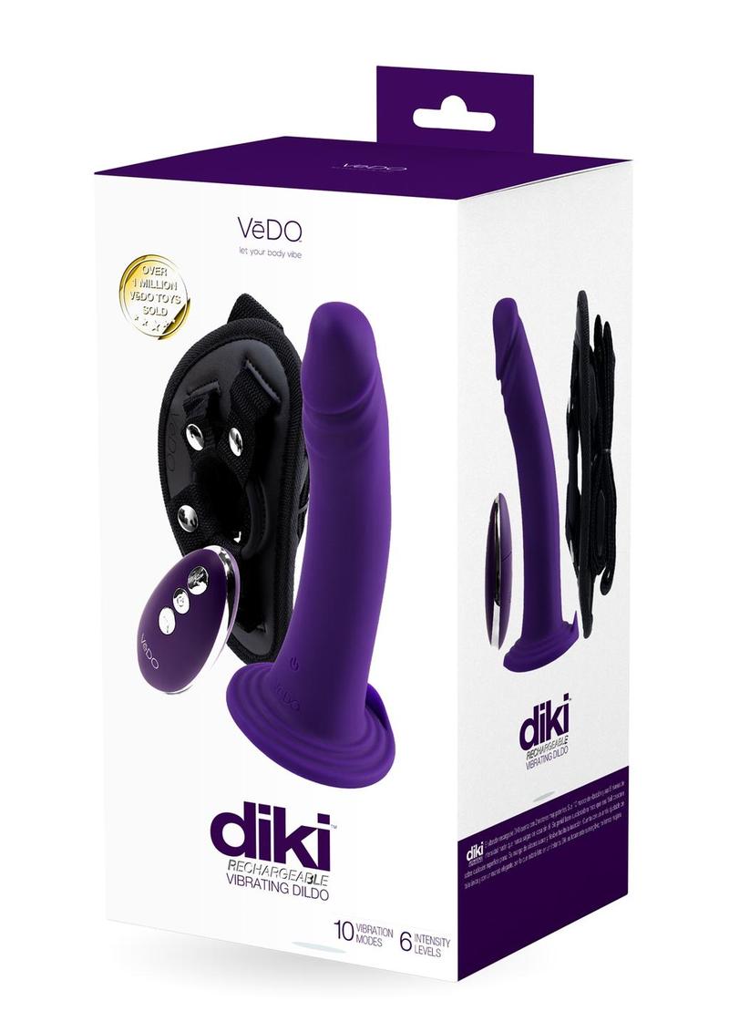 Vedo Diki Rechargeable Silicone Vibrating Dildo with Harness and Remote Control