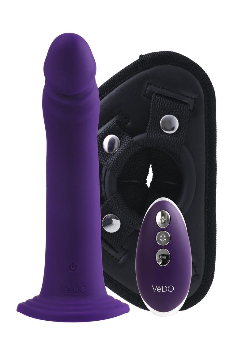 Vedo Diki Rechargeable Silicone Vibrating Dildo with Harness and Remote Control