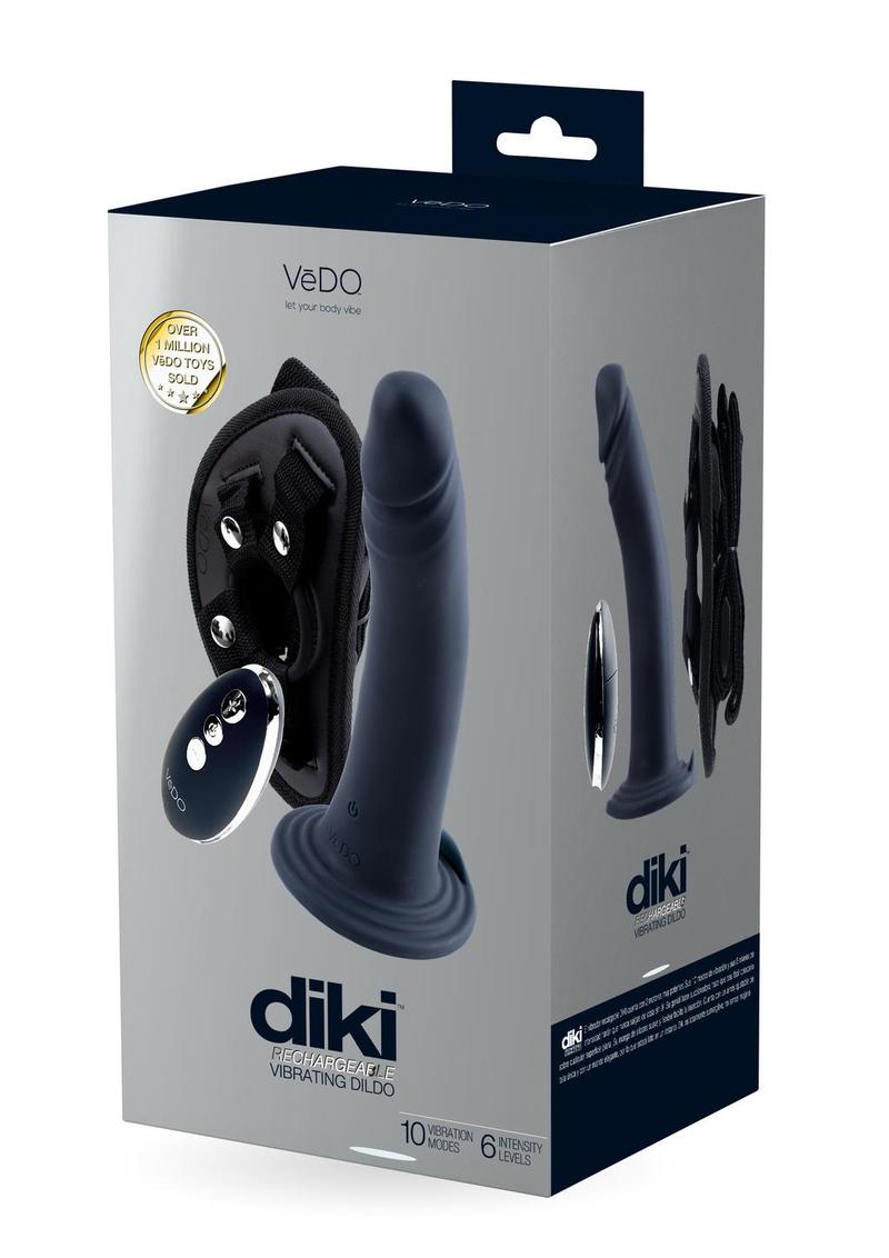 Vedo Diki Rechargeable Silicone Vibrating Dildo with Harness and Remote Control - Just