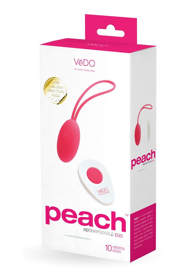 Vedo Peach Rechargeable Silicone Egg Vibrator with Remote Control - Foxy