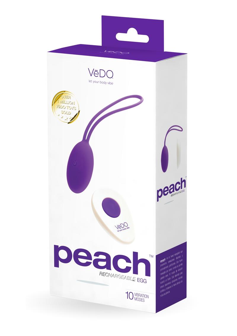 Vedo Peach Rechargeable Silicone Egg Vibrator with Remote Control - Into You