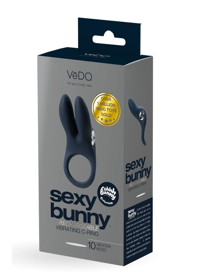 Vedo Sexy Bunny Rechargeable Silicone Couples Cock Ring - Black Pearl