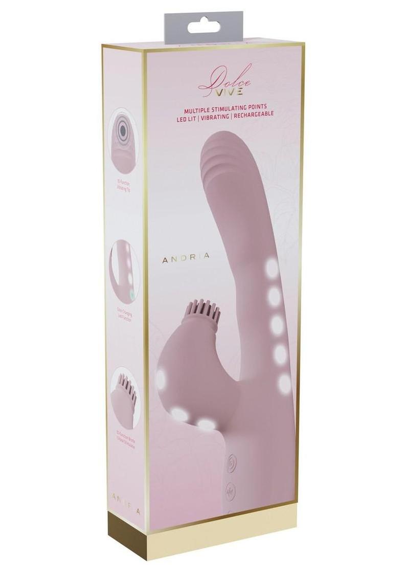 Vive Andria Led Rechargeable Silicone Dual Motor G-Spot Vibrating and Tap Clit Stimulator