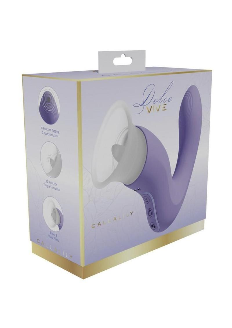 "Vive Callalily Silicone Rechargeable Triple Motor G-Spot Tap, Vulva, Breast Suction and Tongue Vibrator"