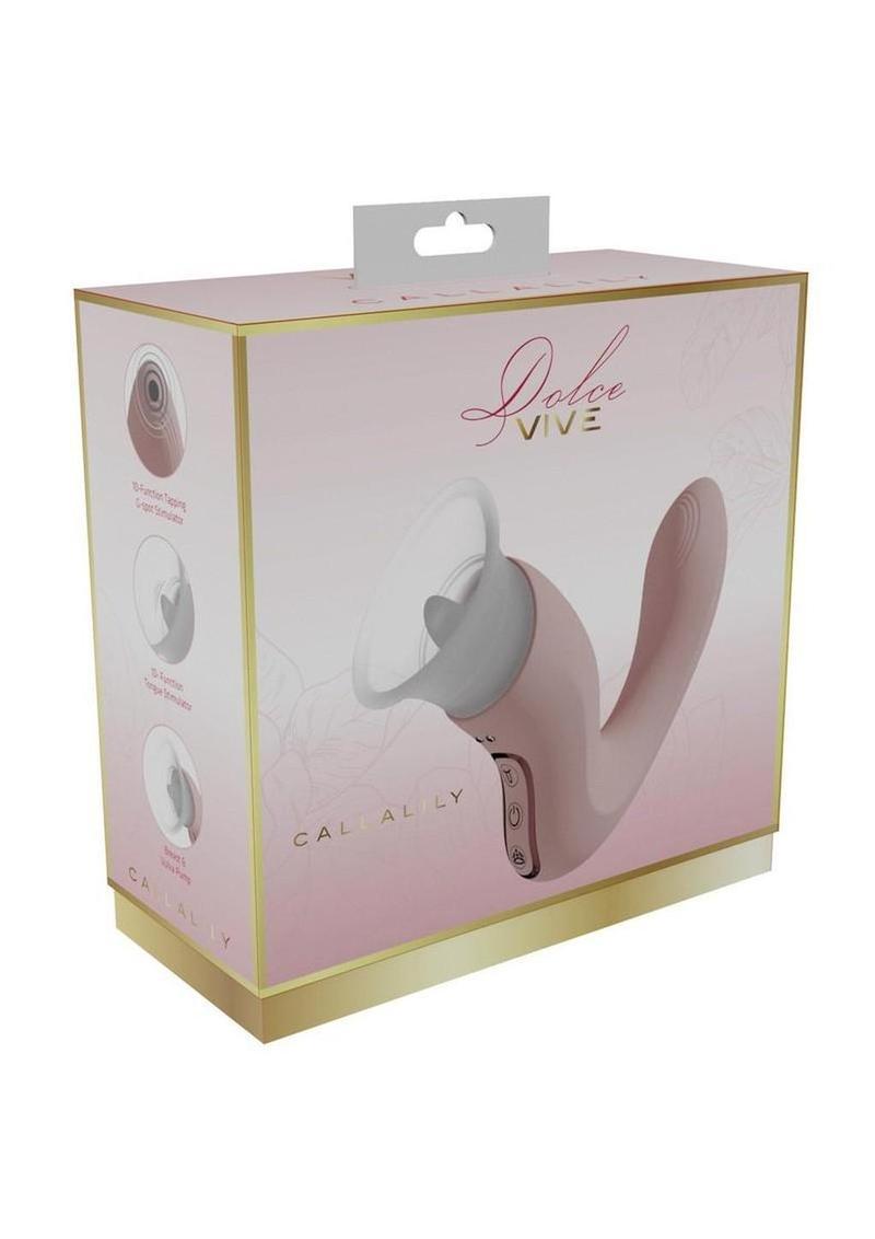 "Vive Callalily Silicone Rechargeable Triple Motor G-Spot Tap, Vulva, Breast Suction and Tongue Vibrator"