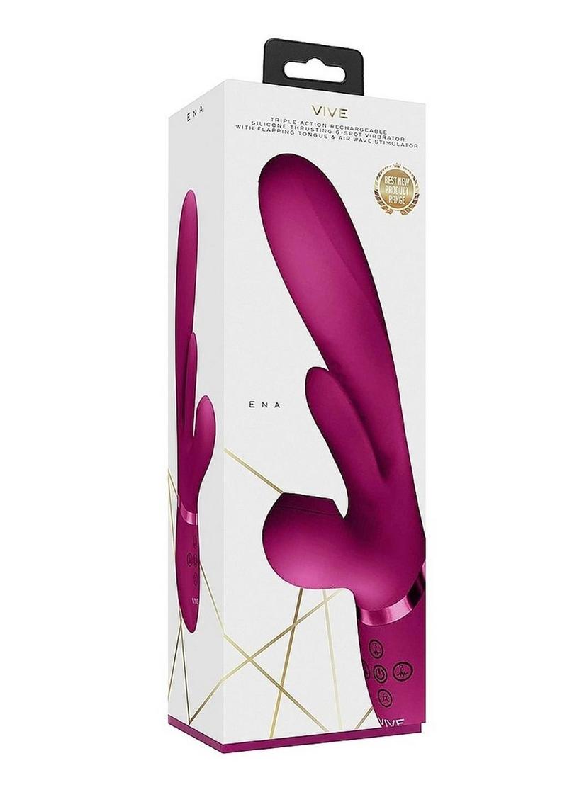 Vive Ena Rechargeable Silicone Triple Motor Thrusting G-Spot with Flapper and Air Wave Clit Stimulation Vibrator