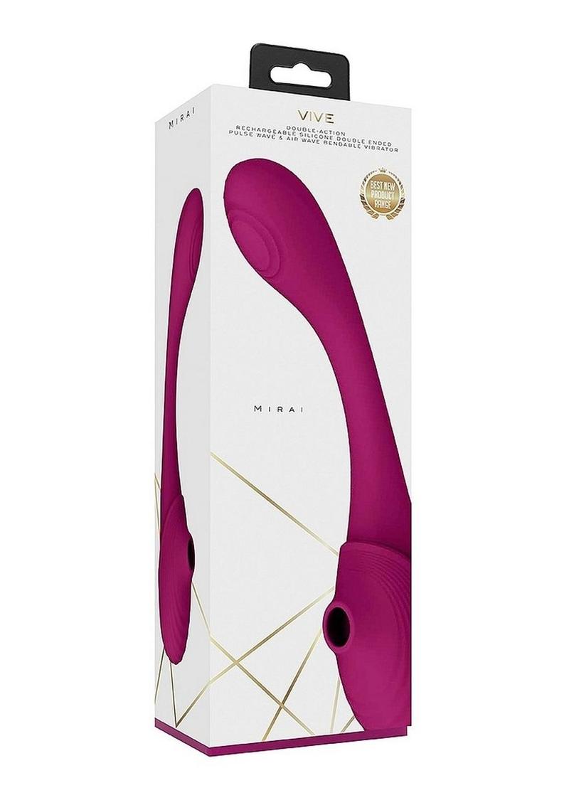 Vive Mirai Rechargeable Silicone Dual Motor Double Ended Bendable Pulse and Air Wave Vibrator