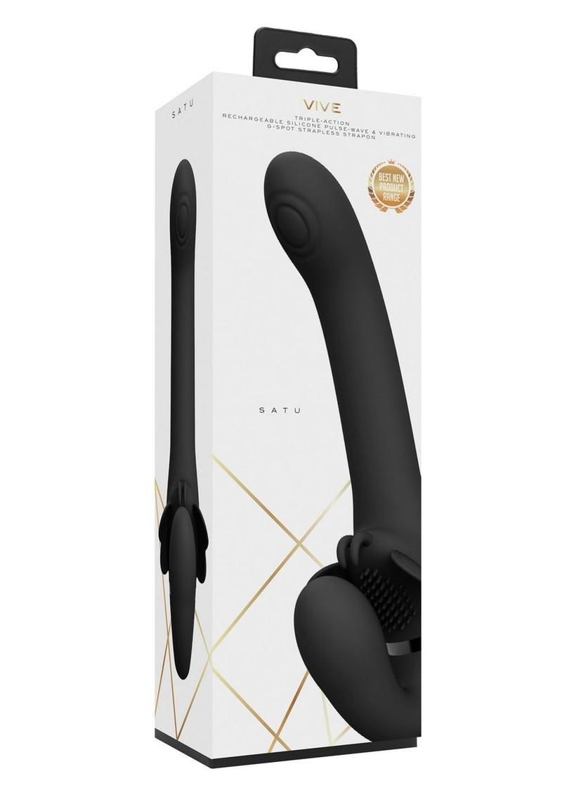 Vive Satu Rechargeable Silicone Pulse Wave and Vibrating Strapless Strap-On