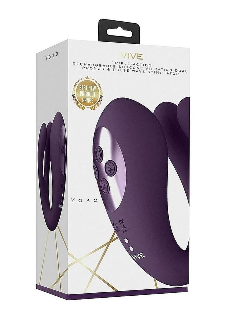 Vive Yoko Rechargeable Silicone Tripe Motor Dual Prongs with Clitoral Pulse Wave Vibrator