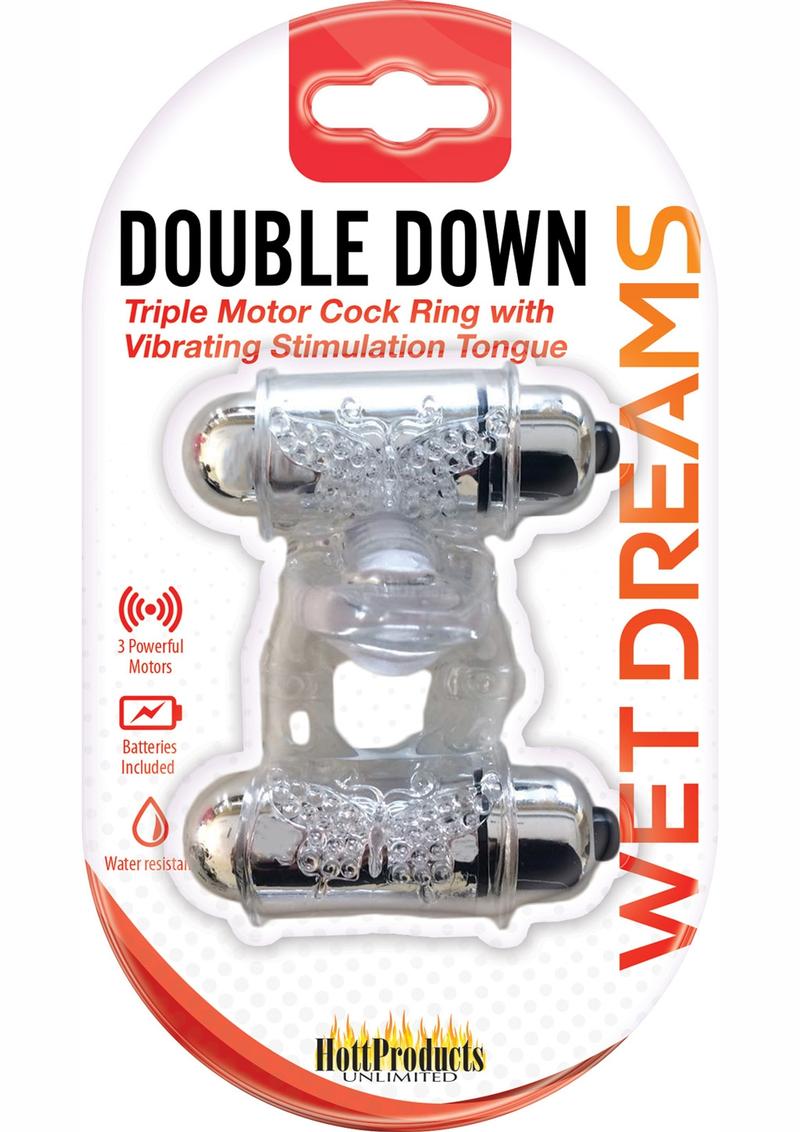 Wet Dreams Double Down Triple Motor Cock Ring with Vibrating Stimulating Tongue Waterproof