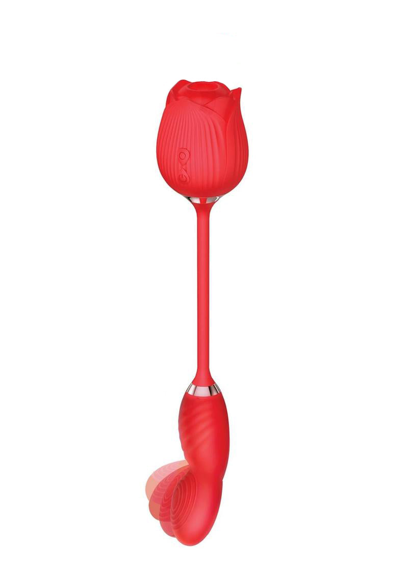 Wild Rose Come Hither Rechargeable Silicone Dual Stimulator with Clitoral Suction