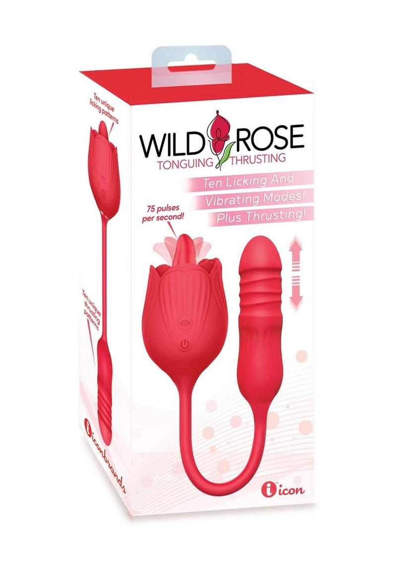 Wild Rose Lick and Thrust Rechargeable Silicone Dual Vibrator with Clitoral Stimulator
