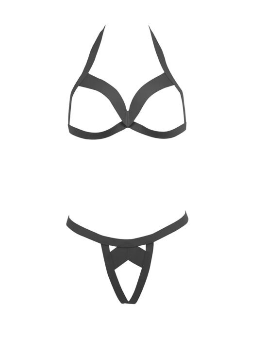 Allure Kitten Together Forever Open Cup Bra and Panty Set Black