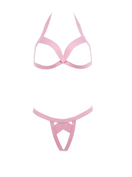 Allure Kitten Together Forever Open Cup Bra and Panty Set Pink