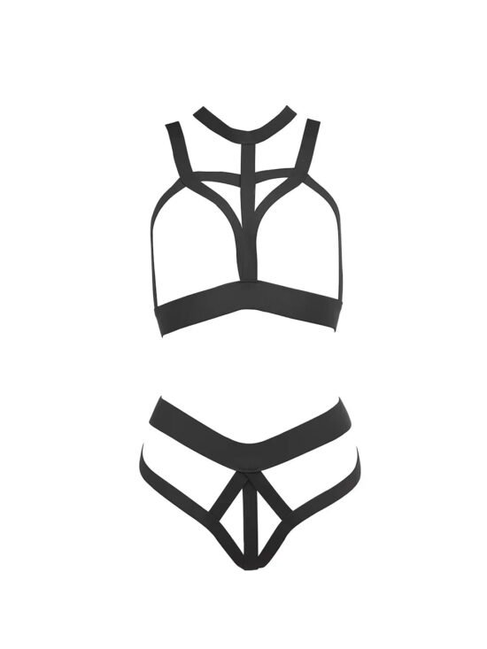 Allure Kitten In Love & Lust Open Cup Bra & Open Thong Set Black One Size
