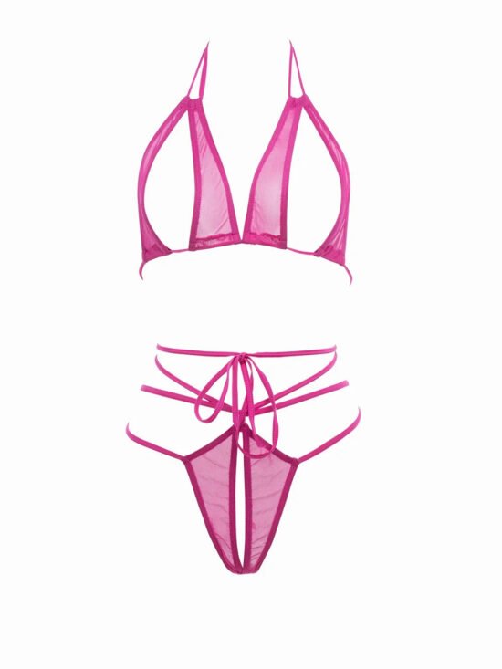 Allure Collection Lacy Open Bra & Criss Cross G-String Set Pink