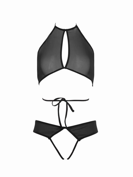 Allure Collection Marley Mesh Peek A Boo Top & Open Panty Black