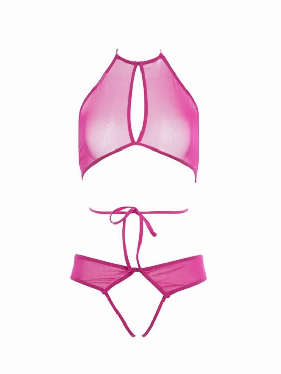 Allure Collection Marley Mesh Peek A Boo Top & Open Panty Hot Pink
