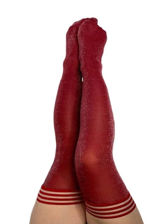 Kixies Holly Sparkle Shimmer Thigh High Tights Cranberry