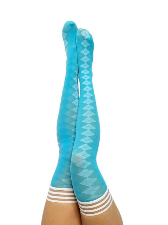Kixies Golf Collection Par 4 Argyle Thigh Highs Teal