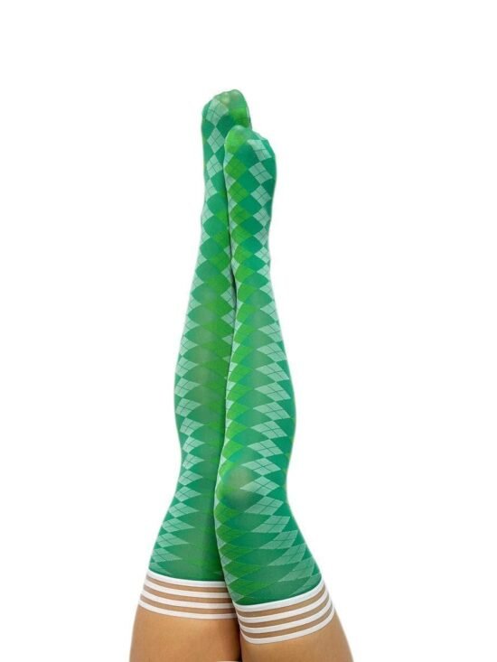 Kixies Golf Collection Par 4 Argyle Thigh Highs Green
