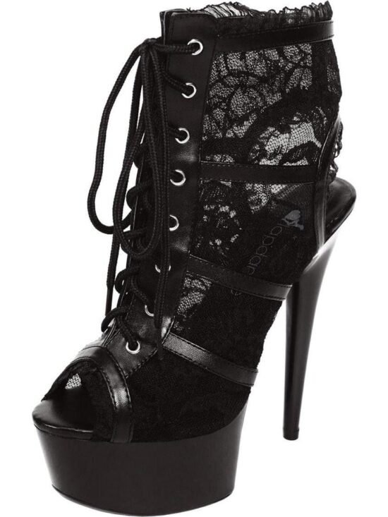 LapDance Shoes 6" Heel Black Lace Platform Lace Up Sandal with Straps