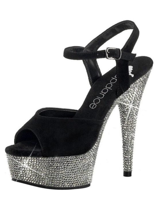 LapDance Shoes 6" Heel Rhinestone Black Suede Platform Sandal with Strap