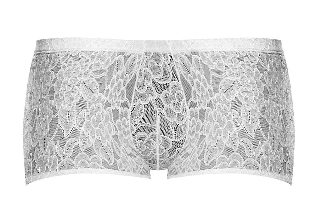 Male Power Stretch Lace Mini Short White