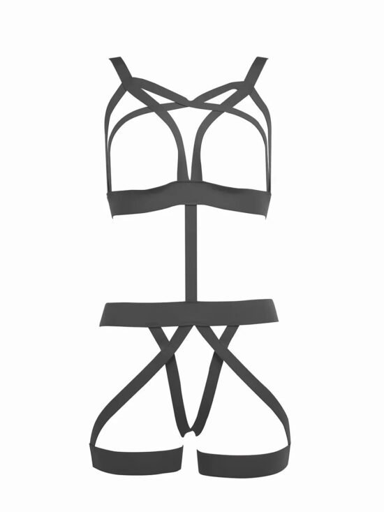 Allure Kitten Just a Flirt Teddy Strappy Open Cup Black One Size