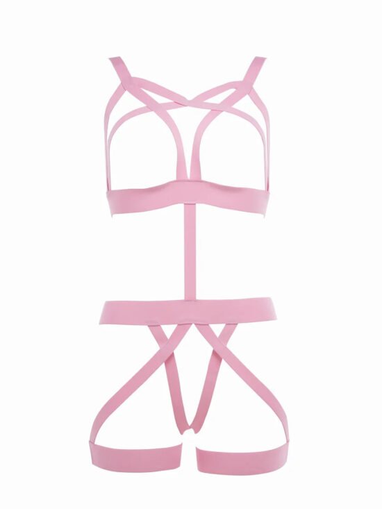 Allure Kitten Just a Flirt Teddy Strappy Open Cup Pink One Size