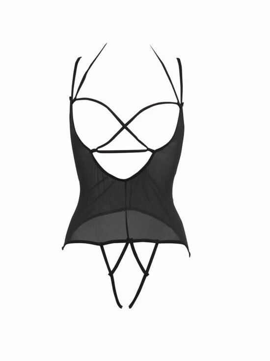 Allure Angelina Sheer Mesh Under Bust Teddy Black
