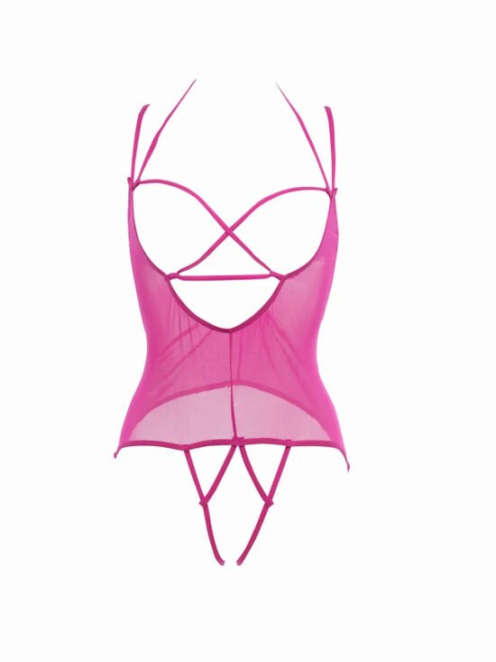 Allure Angelina Sheer Mesh Under Bust Teddy Pink