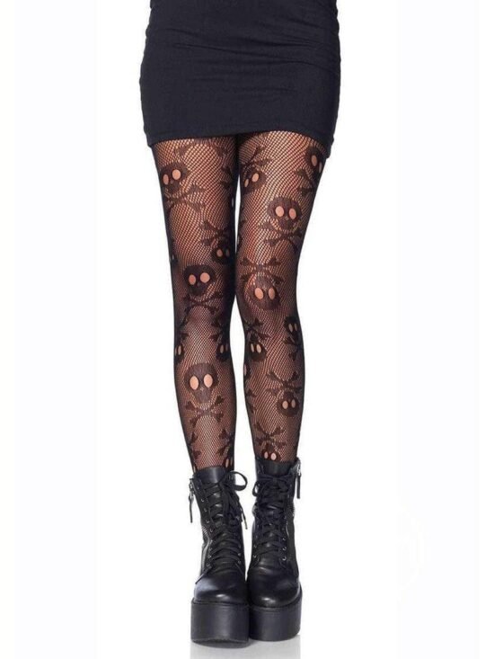 Leg Avenue Pirate Booty Skull Net Pantyhose Black