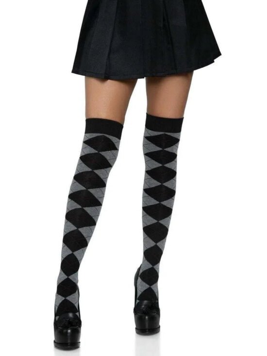 Leg Avenue Argyle Knit Over The Knee Socks Grey