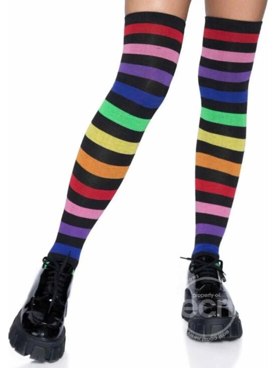 Acrylic Rainbow Stripe Thigh High Socks
