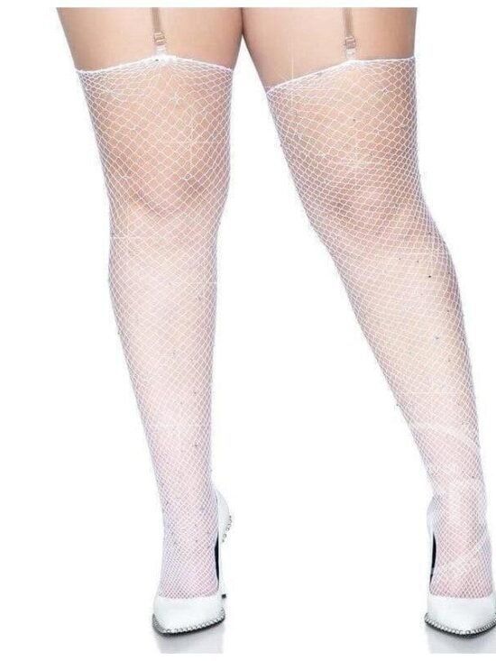 Leg Avenue Rhinestone Fishnet Stockings White