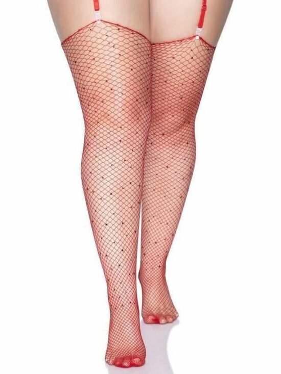 Leg Avenue Rhinestone Fishnet Stockings Red