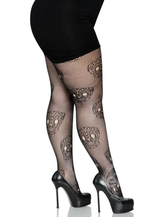 Leg Avenue Lace Skull Fishnet Tights Black
