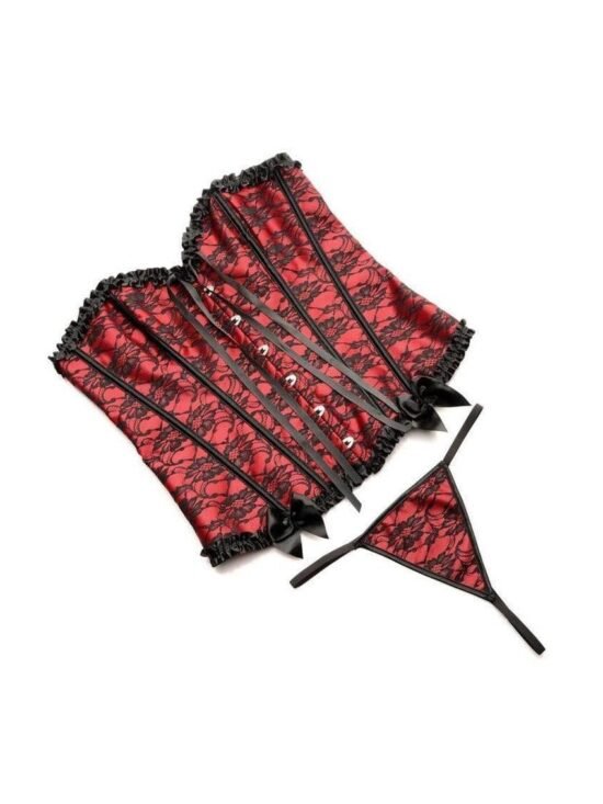 Master Series Scarlet Seduction Lace-up Corset & Thong Red/Black