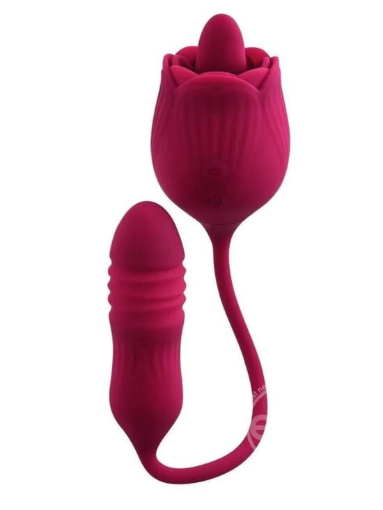Evolved Wild Rose Rechargeable Dual-Ended Silicone Thrusting Egg & Flicking Tongue Vibrator Red